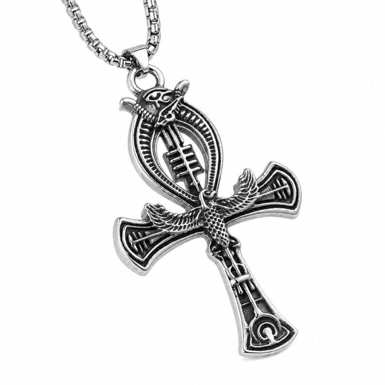 Vintage Egyptian Double-Sided Ankh Cross Pendant Titanium Steel Necklace for Men Wholesale