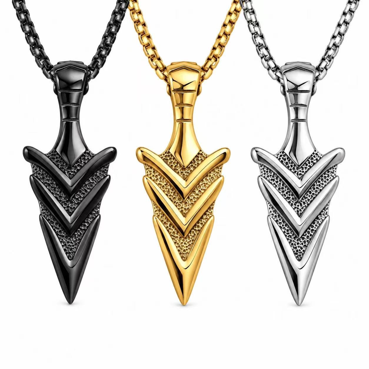 Vintage Double-Sided Arrow Pendant Titanium Steel Necklace for Men and Women Wholesale