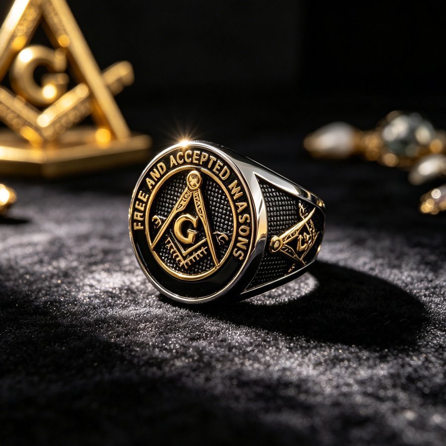 two-tone Masonic emblem stainless steel ring wholesale product view 2