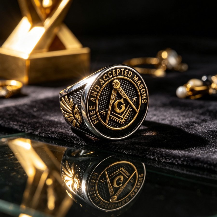 two-tone Masonic emblem stainless steel ring wholesale product view 3