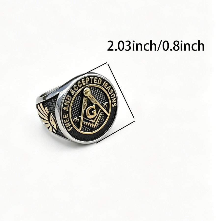 two-tone Masonic emblem stainless steel ring wholesale product view 4