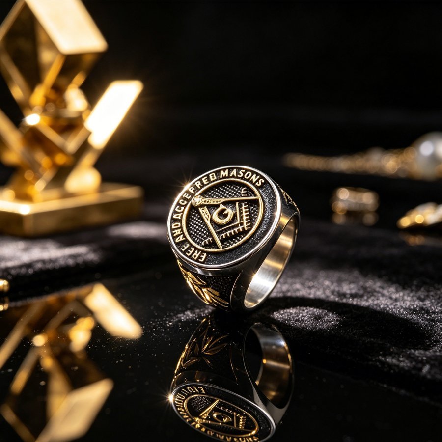two tone masonic emblem stainless steel ring wholesale hero image