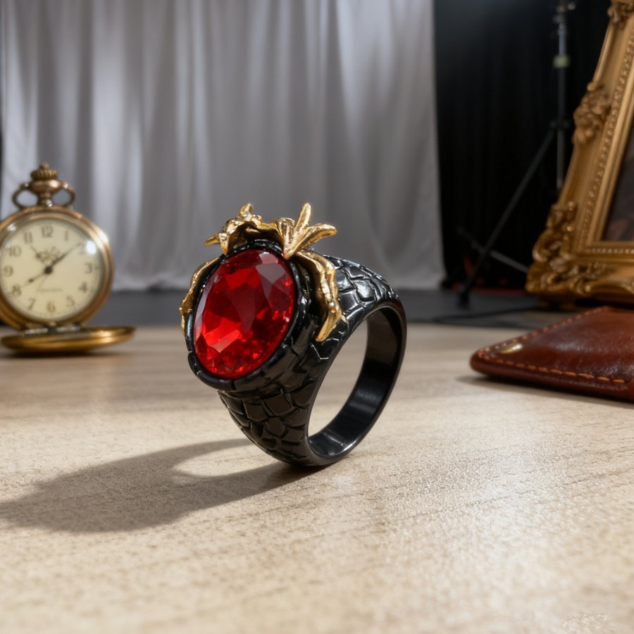 black dragon claw red stone stainless steel ring wholesale product view 5