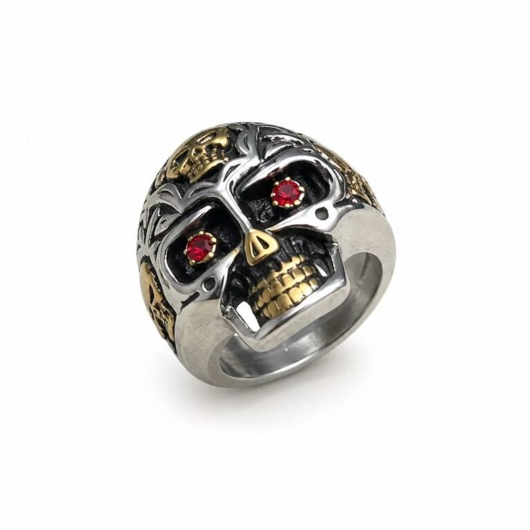 316 stainless steel two-tone skull red stone ring wholesale main white background image
