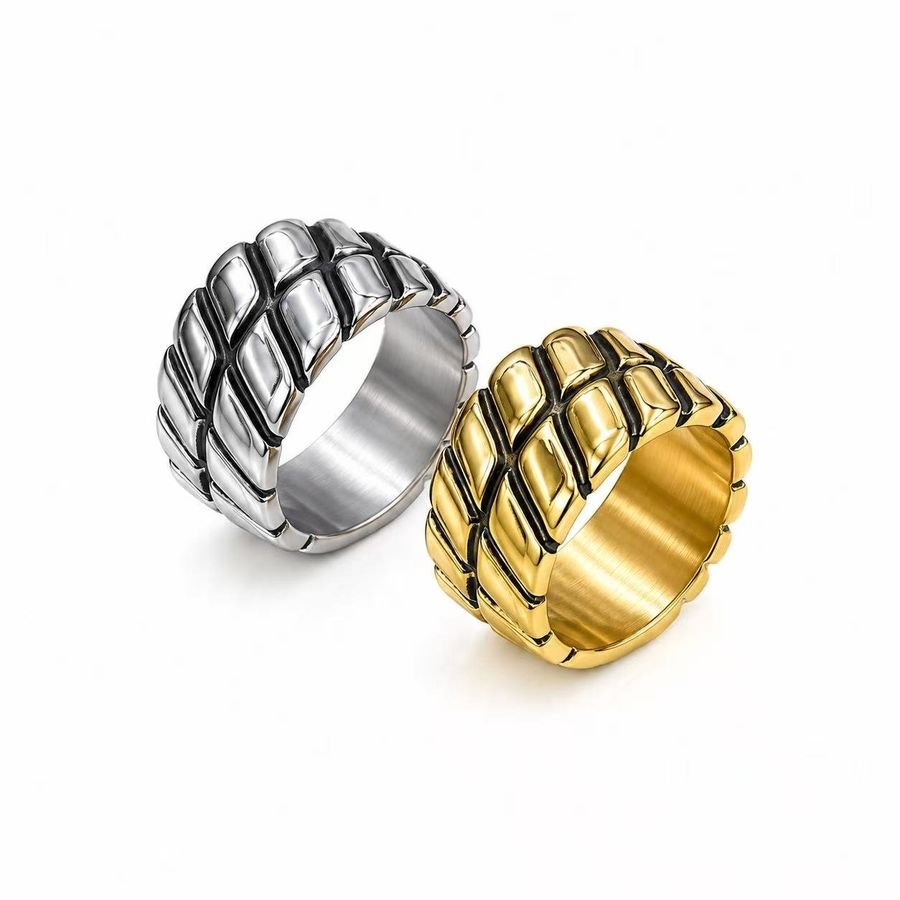 striped stainless steel wide band ring wholesale hero image