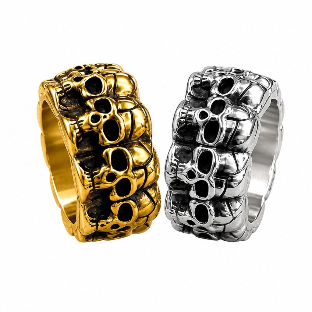 skull link wide band stainless steel ring wholesale hero image