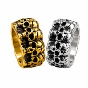 skull link wide band stainless steel ring wholesale hero image