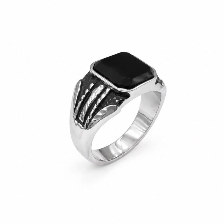 black stone stainless steel signet ring wholesale main white background image