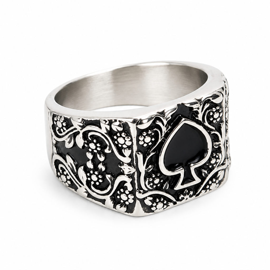ace of spades stainless steel signet ring wholesale AI white background main image