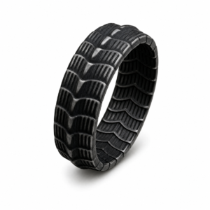 vintage black textured stainless steel band ring wholesale AI white background main image