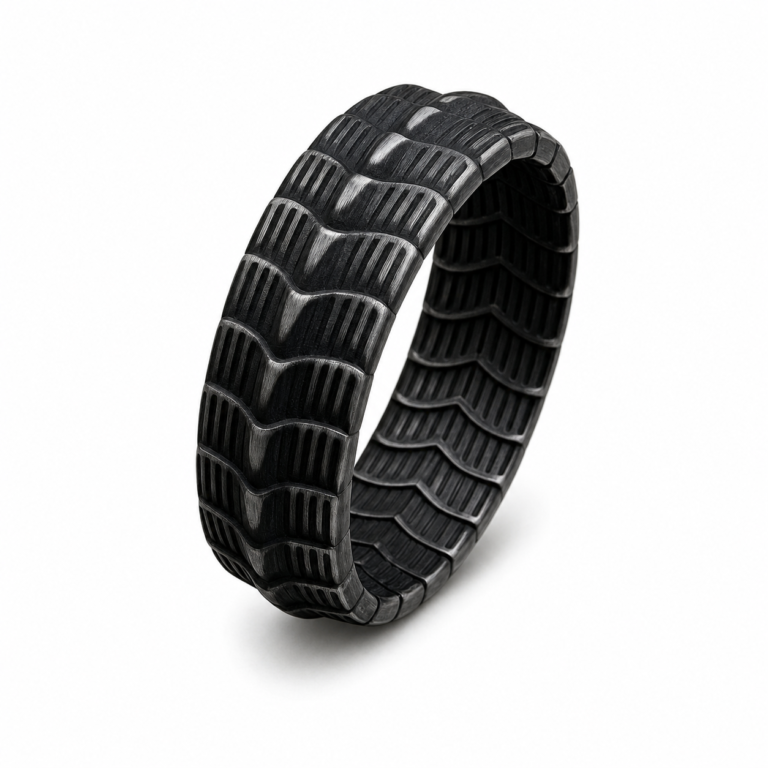 vintage black textured stainless steel band ring wholesale AI white background main image