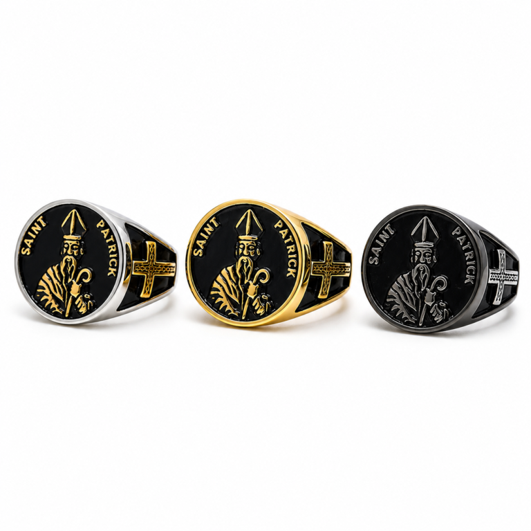 saint patrick shamrock stainless steel ring wholesale AI white background main image