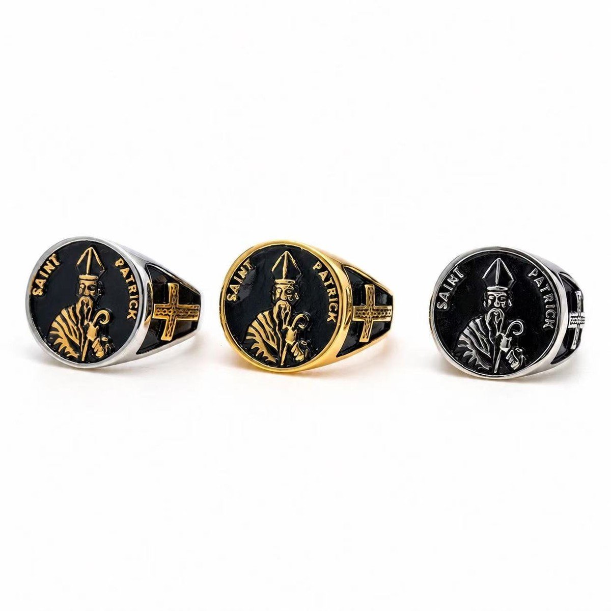 Saint Patrick shamrock stainless steel ring wholesale product view 2