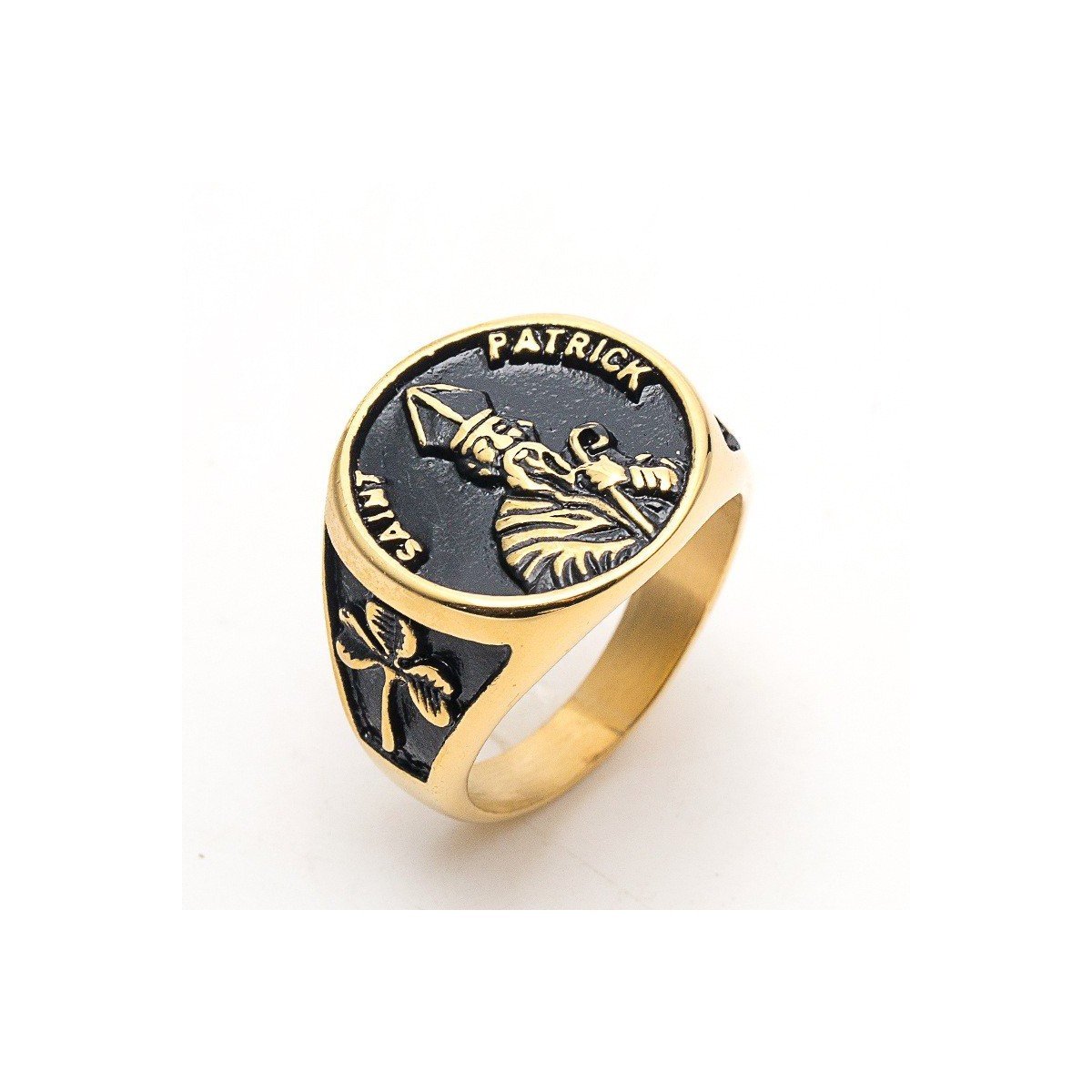 Saint Patrick shamrock stainless steel ring wholesale product view 3