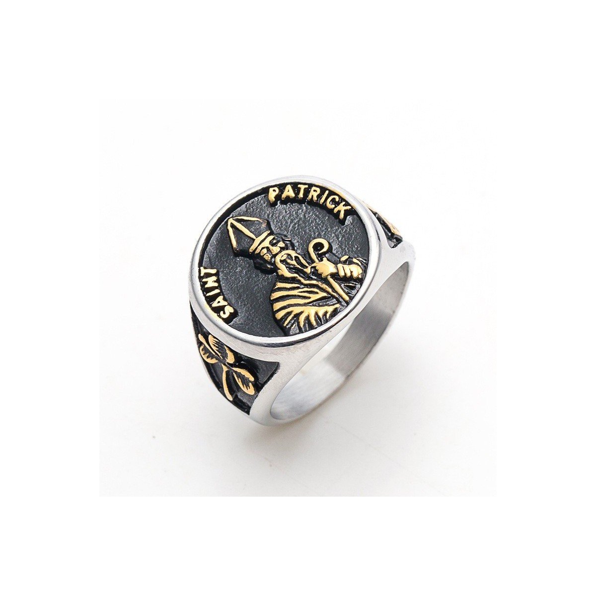 Saint Patrick shamrock stainless steel ring wholesale product view 4