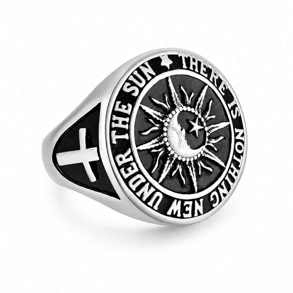 silver bible verse cross stainless steel ring wholesale AI white background main image