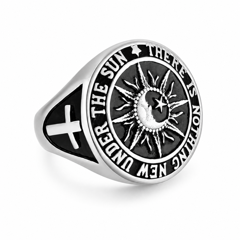 silver bible verse cross stainless steel ring wholesale AI white background main image