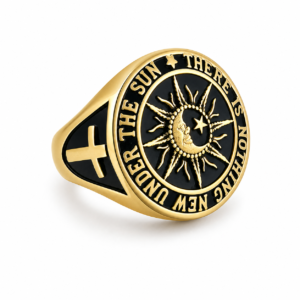 gold bible verse cross stainless steel ring wholesale AI white background main image