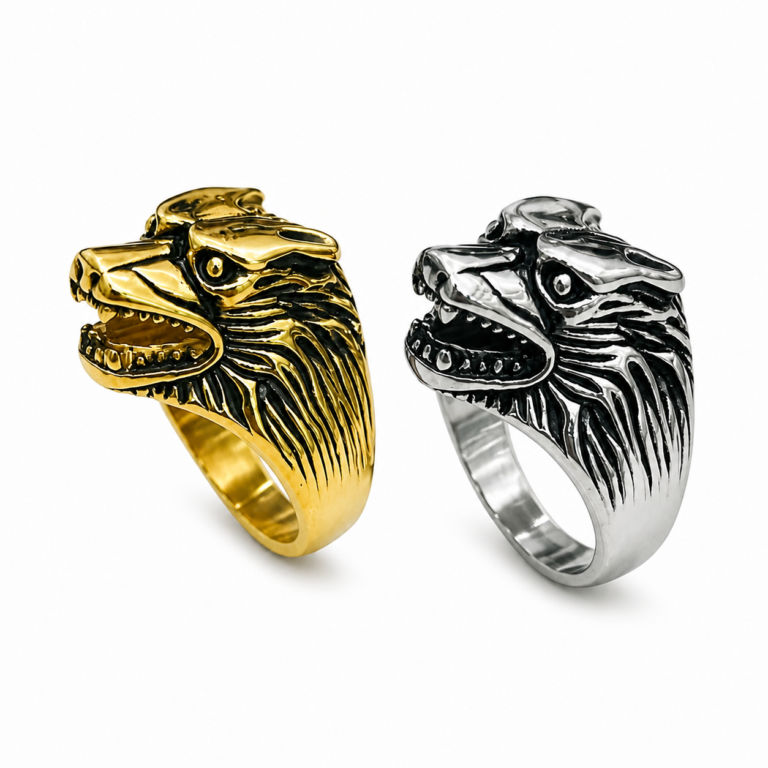 wolf head stainless steel ring wholesale AI white background main image
