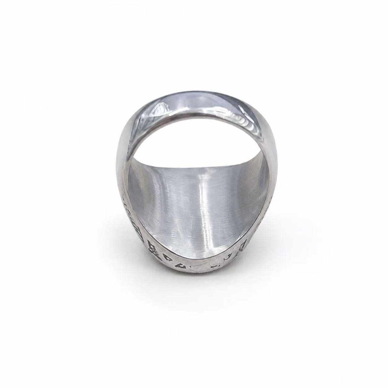 triple prong emblem stainless steel signet ring wholesale back product view