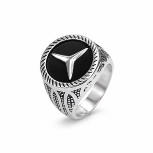 triple prong emblem stainless steel signet ring wholesale main white background product image