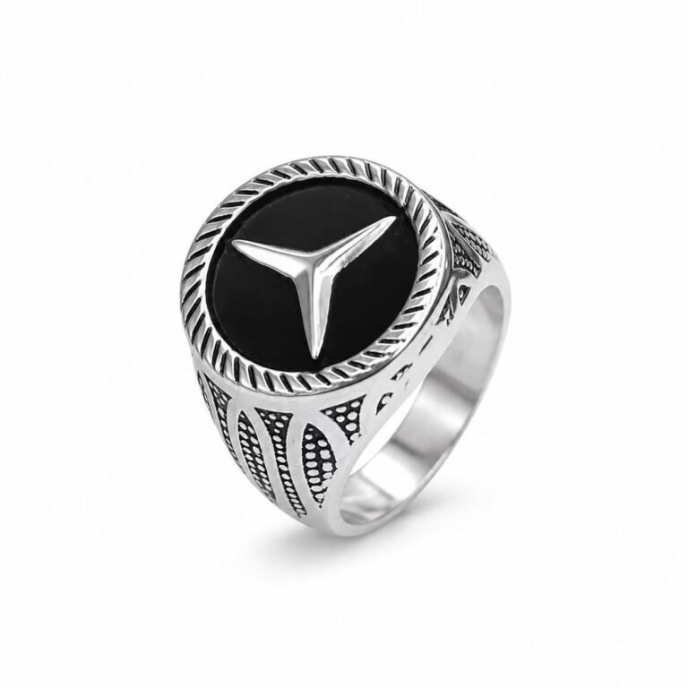 triple prong emblem stainless steel signet ring wholesale main white background product image