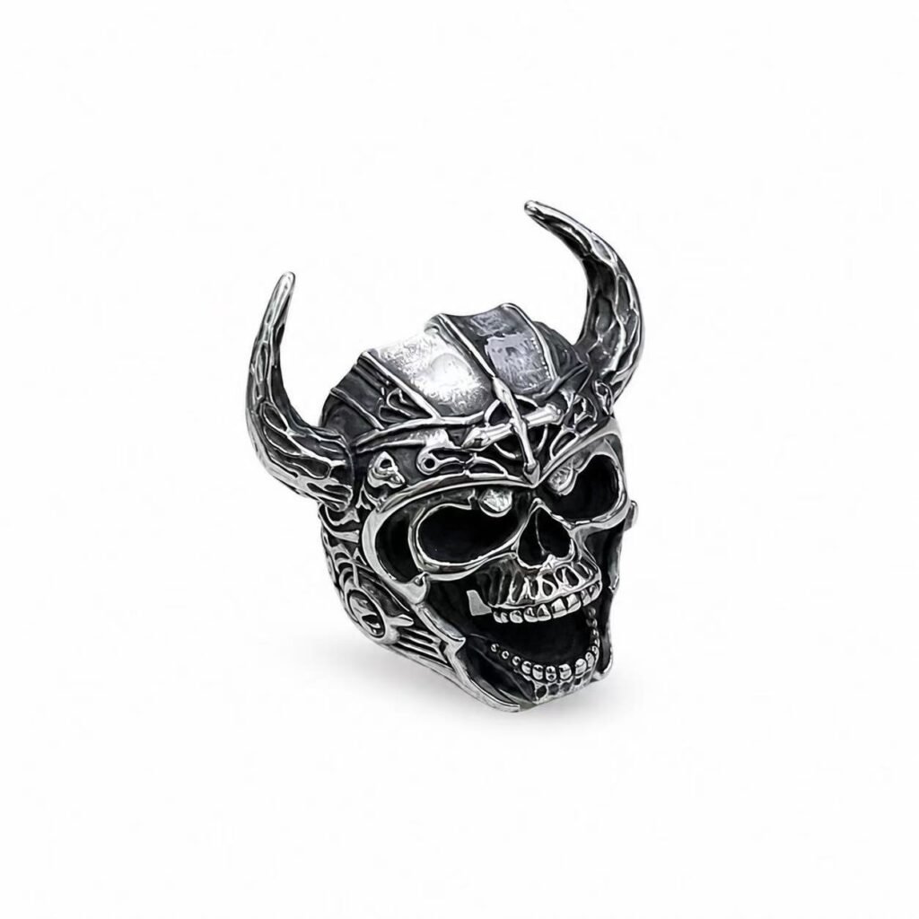 horned skull stainless steel ring wholesale main white background product image