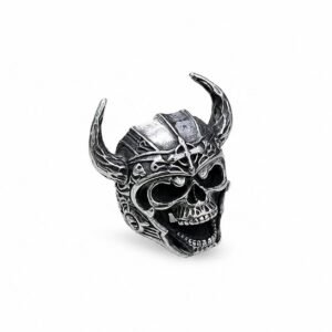 horned skull stainless steel ring wholesale main white background product image
