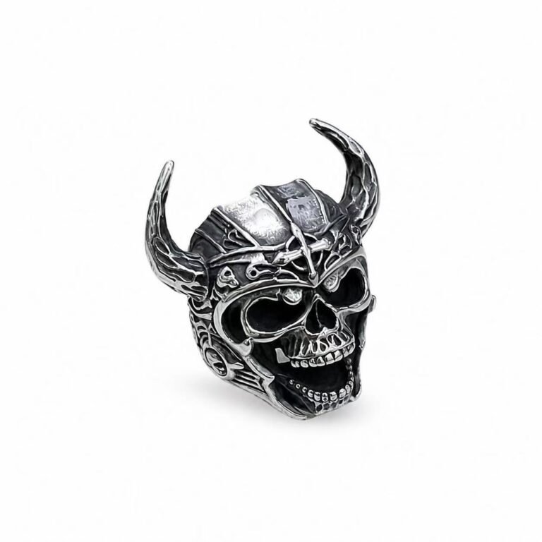 horned skull stainless steel ring wholesale main white background product image