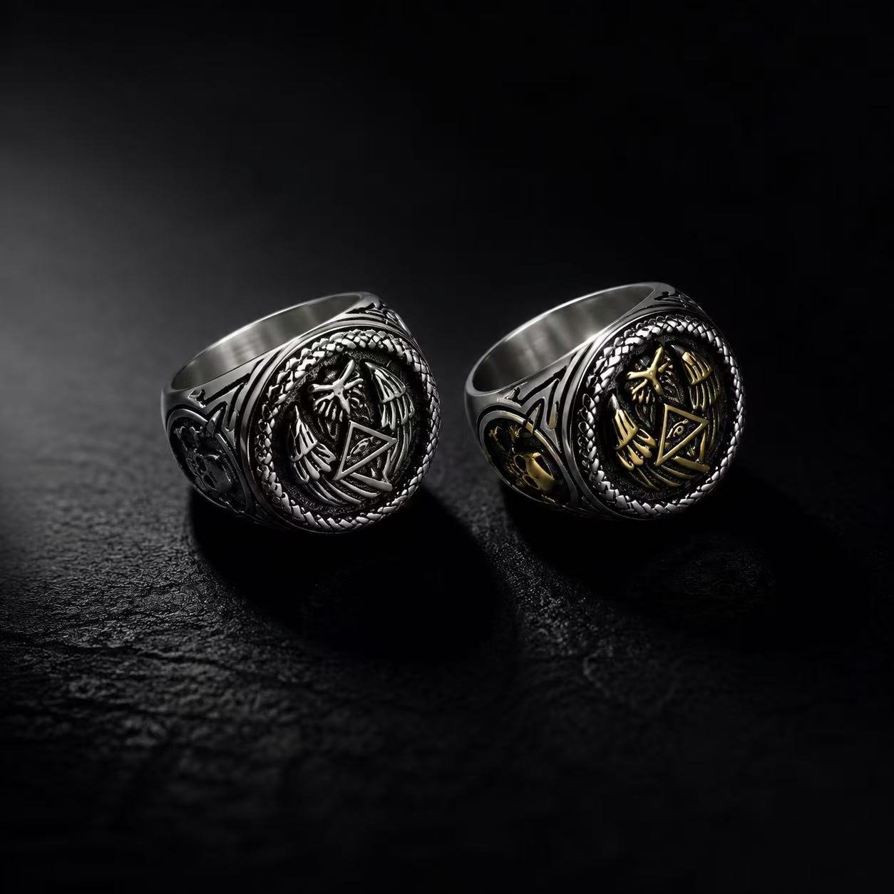 all-seeing eye stainless steel signet ring wholesale dark lifestyle product view