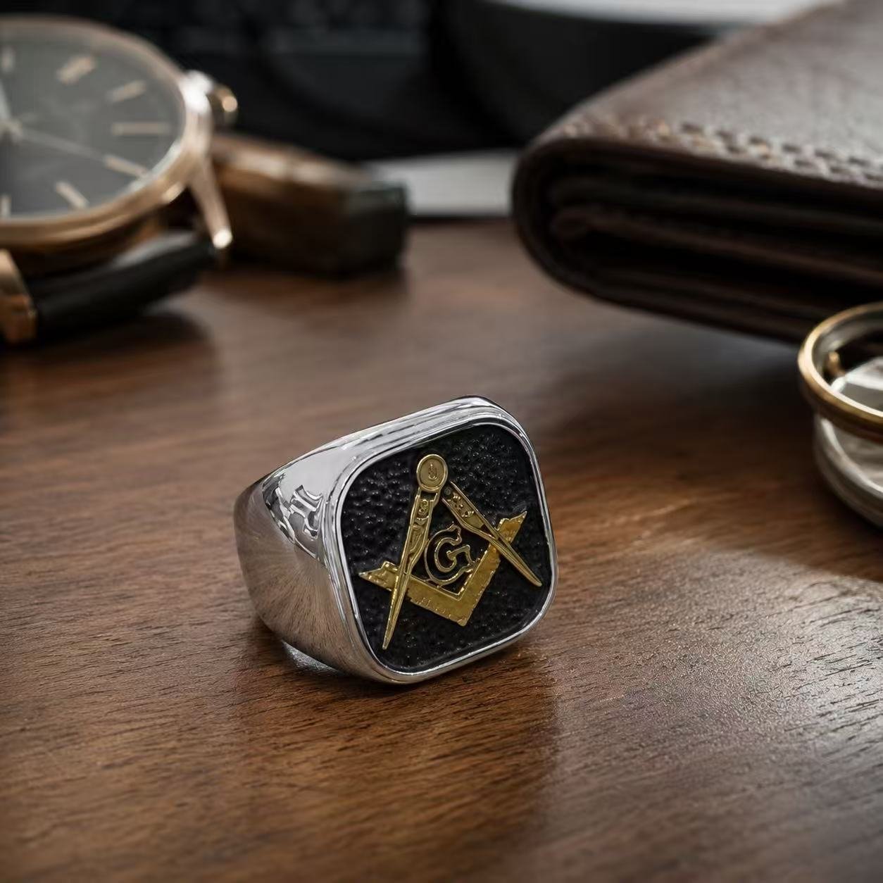 masonic compass stainless steel signet ring wholesale detail product view