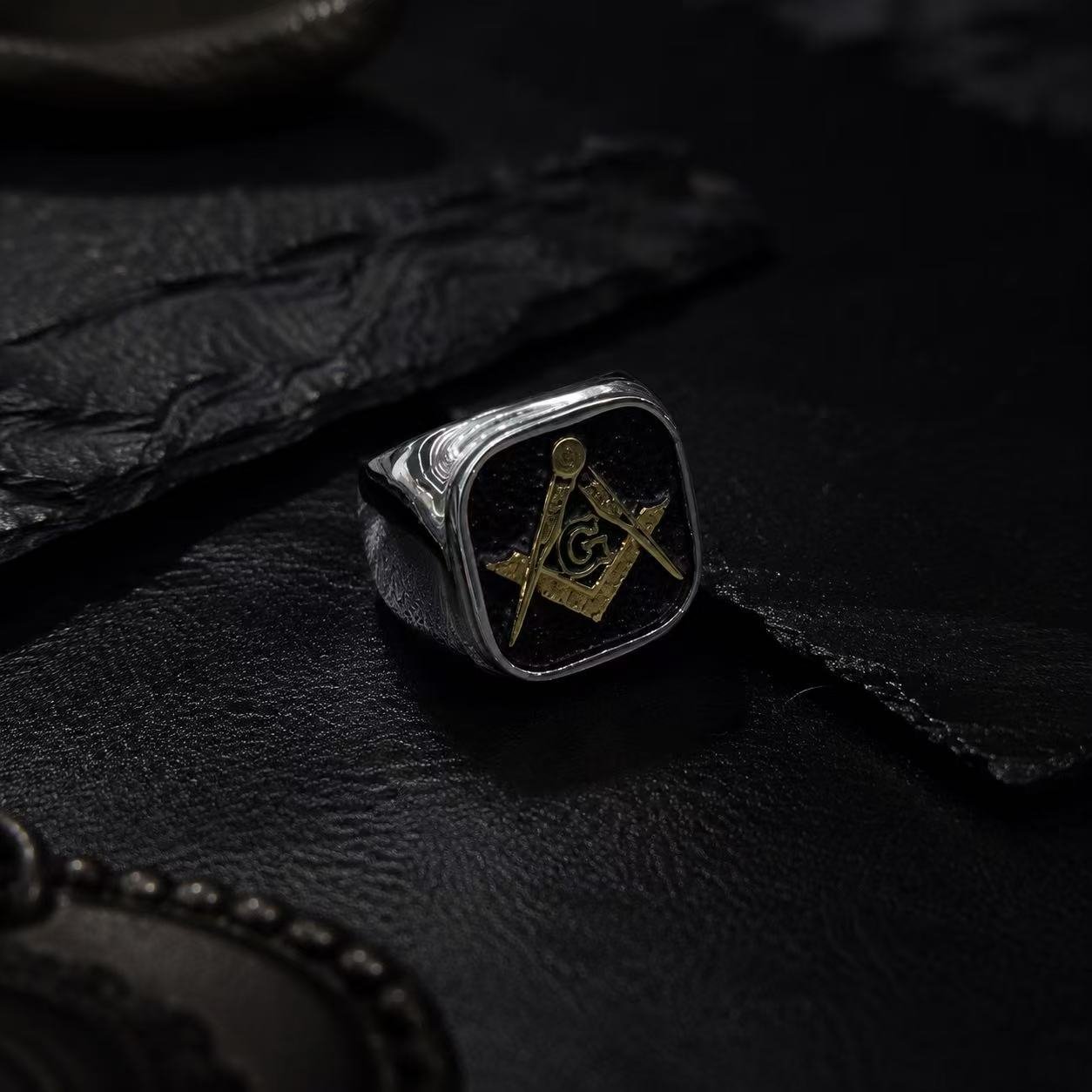masonic compass stainless steel signet ring wholesale lifestyle product view