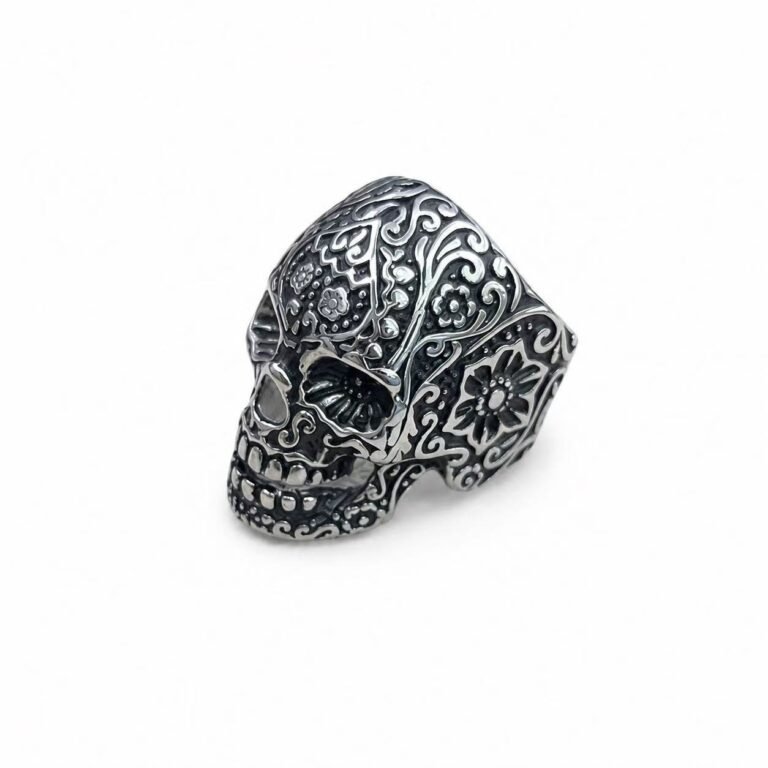 ornate skull stainless steel signet ring wholesale main white background product image