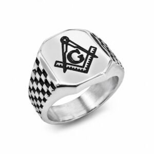 masonic checkerboard stainless steel signet ring wholesale main white background product image