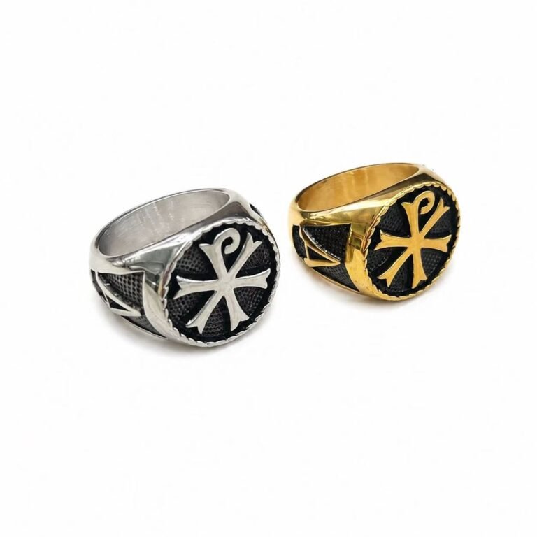 alpha omega cross stainless steel ring wholesale main white background product image