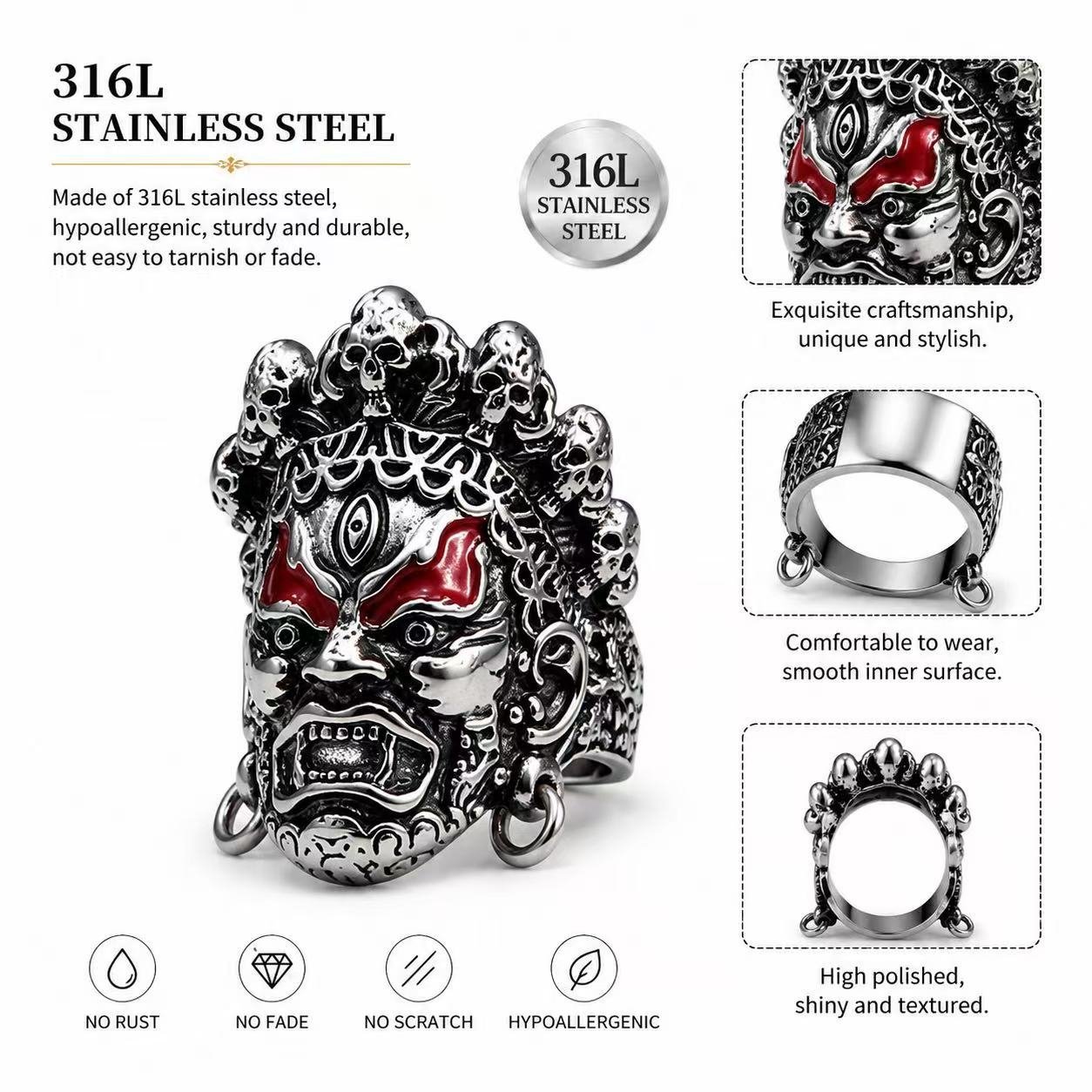 oriental guardian mask stainless steel ring wholesale detail product view