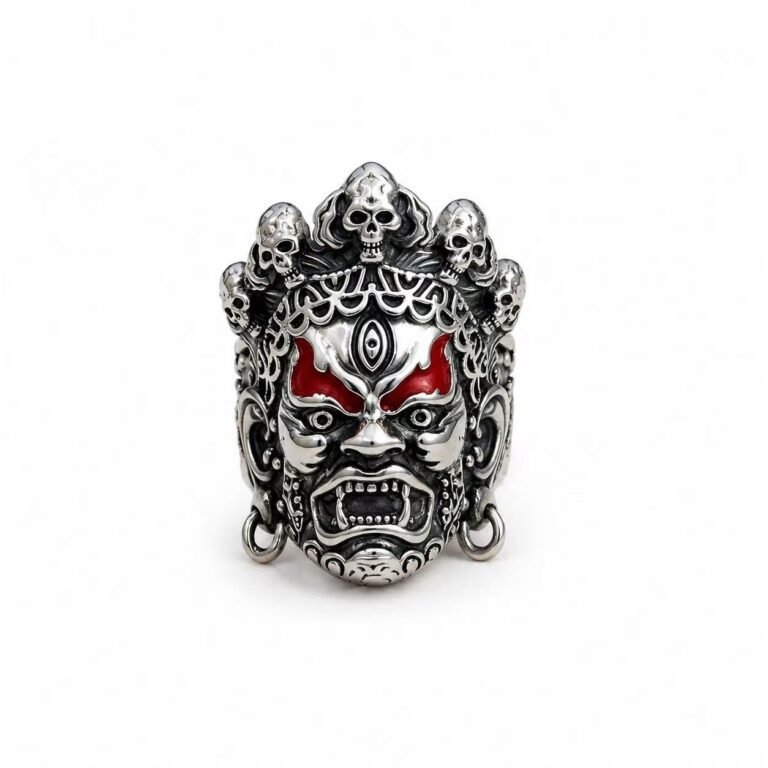 oriental guardian mask stainless steel ring wholesale main white background product image
