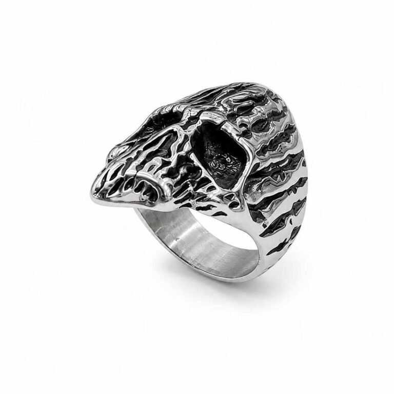 distressed skull stainless steel ring wholesale main white background product image