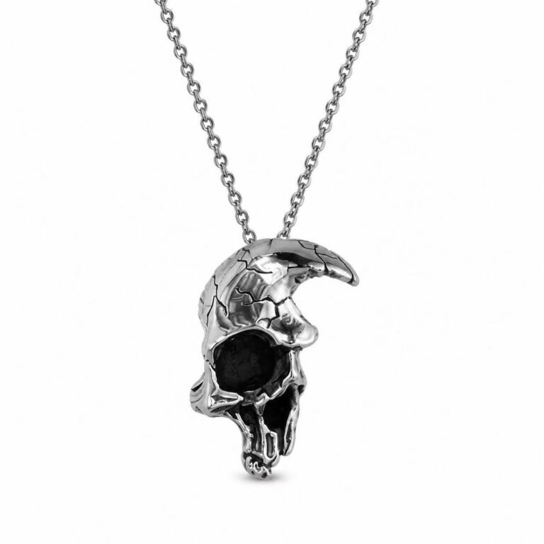 horned skull mask stainless steel pendant necklace wholesale main white background product image