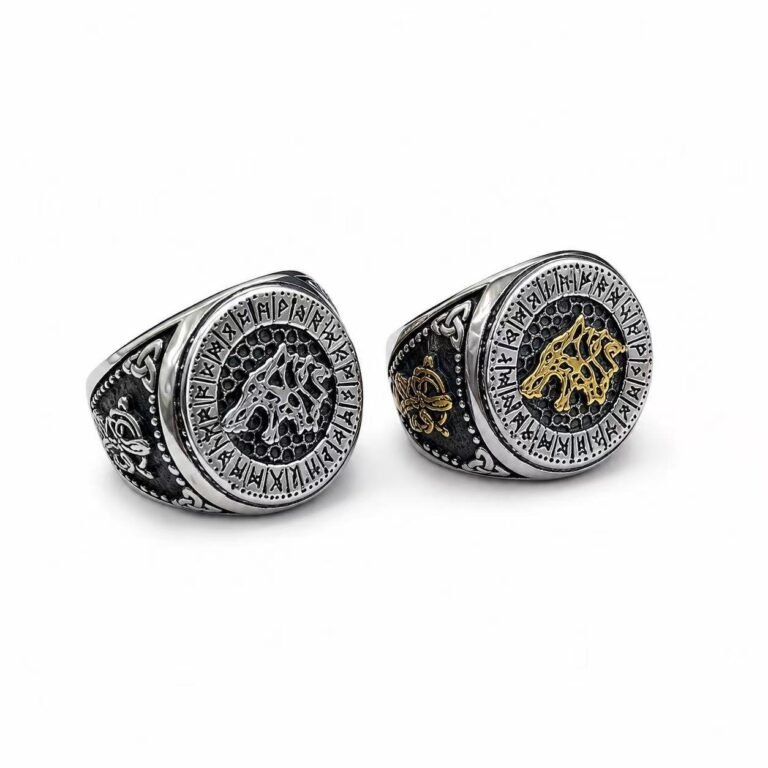 viking wolf emblem stainless steel ring wholesale main white background product image