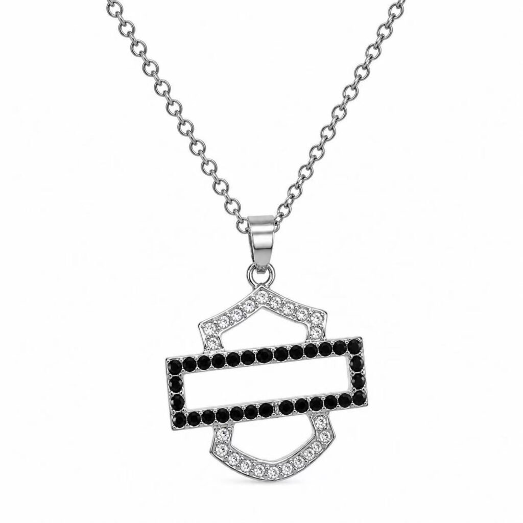 geometric black white zircon stainless steel pendant necklace wholesale main white background product image