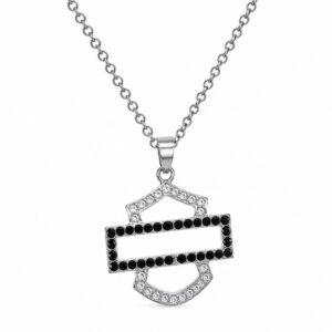 geometric black white zircon stainless steel pendant necklace wholesale main white background product image