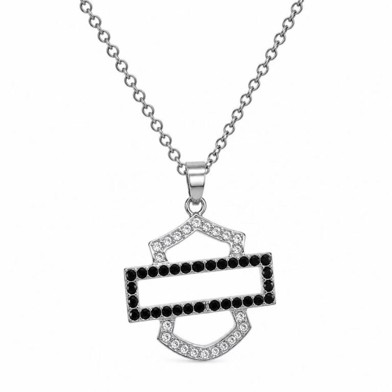 geometric black white zircon stainless steel pendant necklace wholesale main white background product image