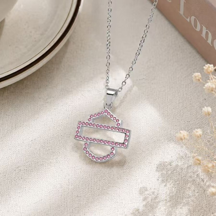 geometric pink zircon stainless steel pendant necklace wholesale finish option product image
