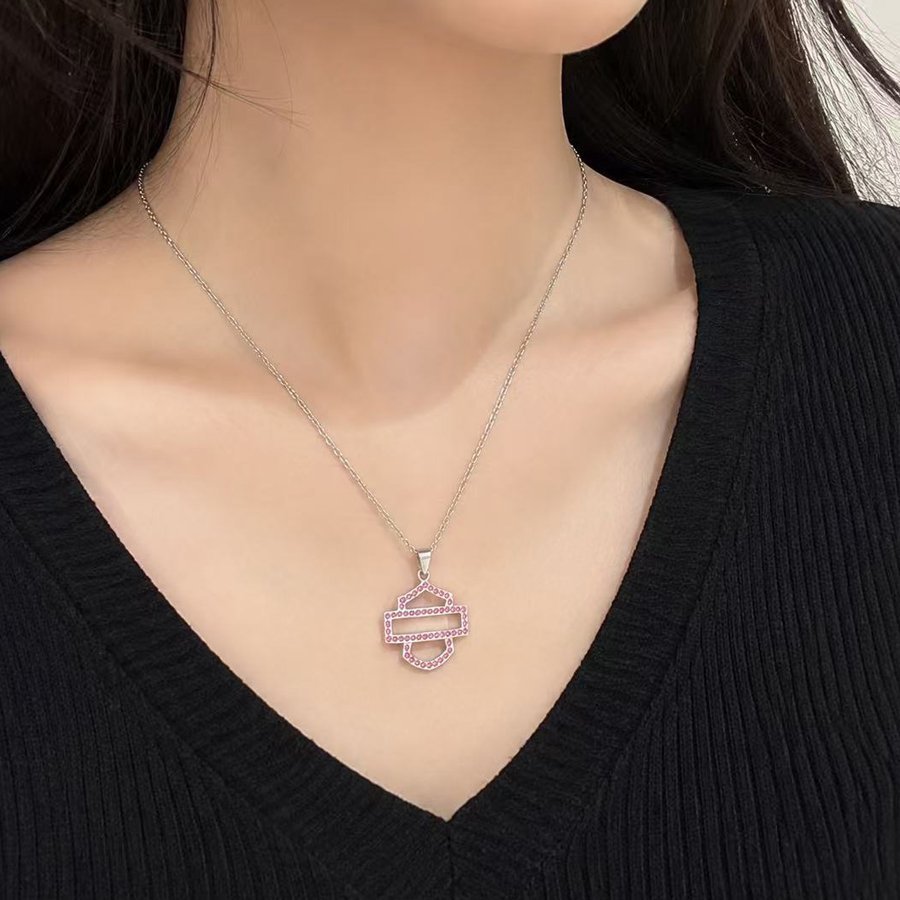 geometric pink zircon stainless steel pendant necklace wholesale lifestyle product view