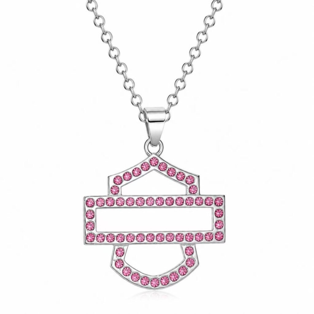 geometric pink zircon stainless steel pendant necklace wholesale main white background product image