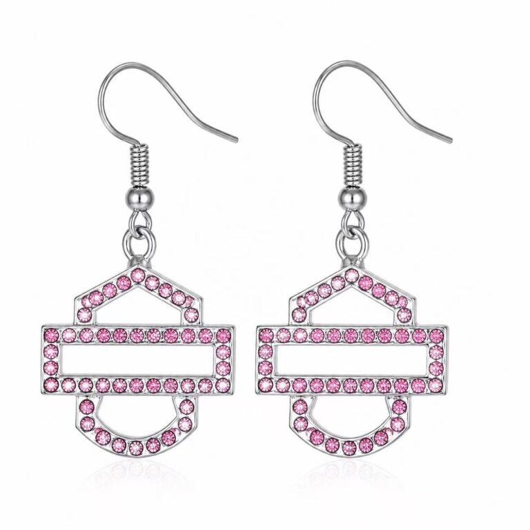 geometric pink zircon stainless steel drop earrings wholesale main white background product image