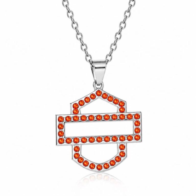 geometric orange zircon stainless steel pendant necklace wholesale main white background product image