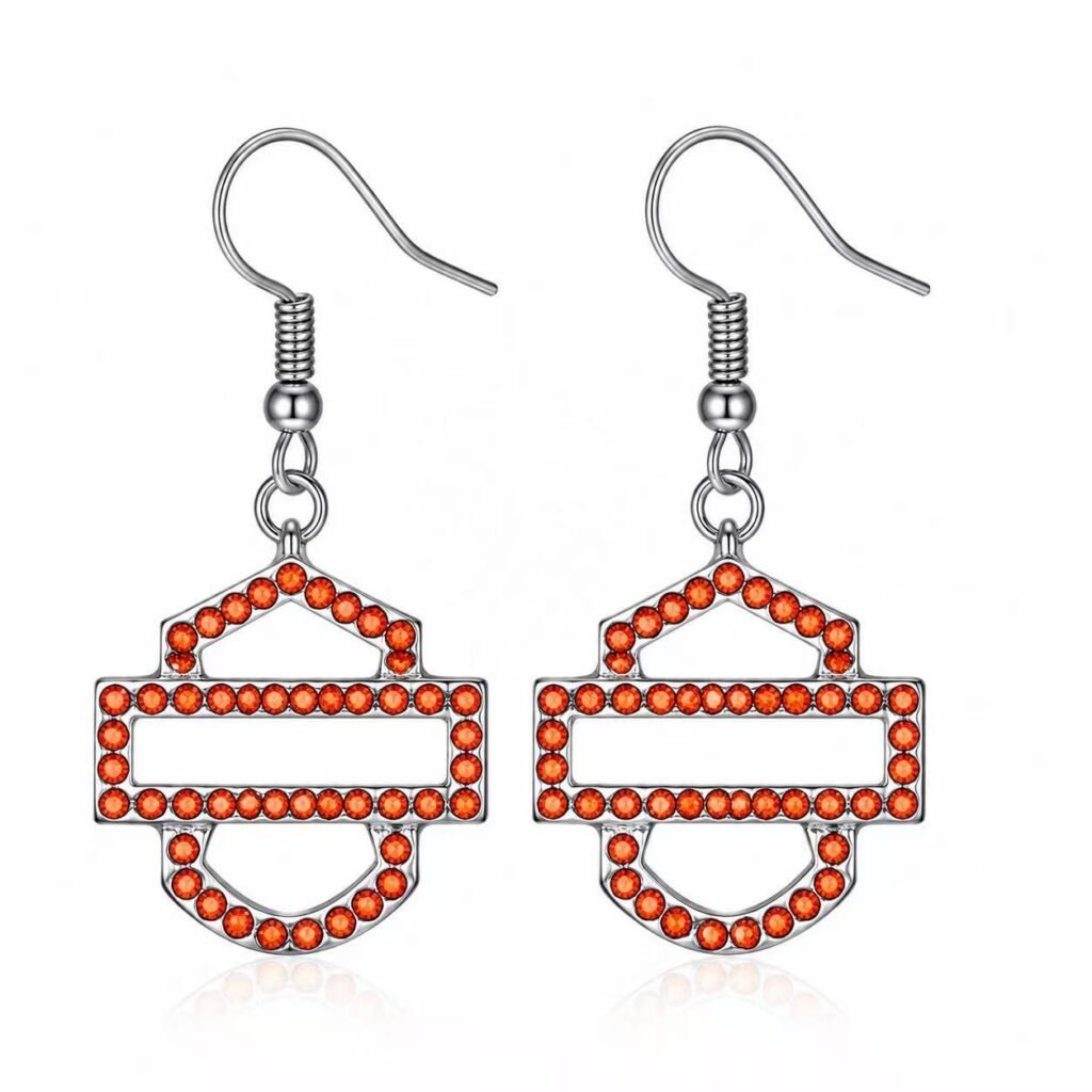 geometric orange zircon stainless steel drop earrings wholesale main white background product image