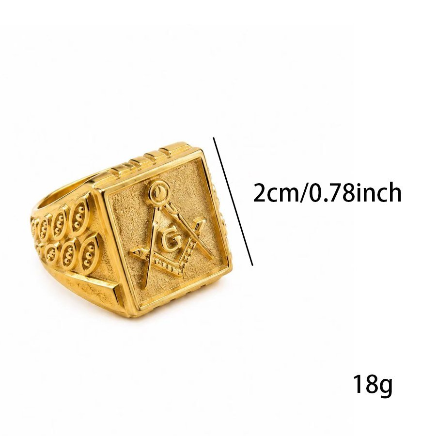 gold masonic compass stainless steel signet ring wholesale finish option product image